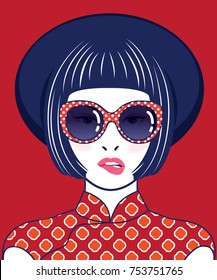 Chinese Lady with her hat. Vector, illustration.