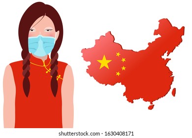 chinese lady vector wearing protection mask for protect coronavirus flu created with china map