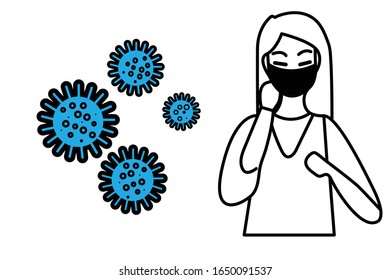 Chinese Lady Vector Wearing Protection Mask For Protect Corona Virus Flu Created With China. Woman Feeling Unwell. Illustration Vector Icon Eps10 Icon