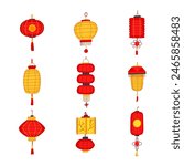 chinese lamp set cartoon. china red, year new, festival paper chinese lamp sign. isolated symbol vector illustration