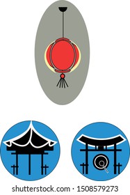 chinese lamp and temple icon and vector to work your design image