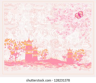 Chinese landscape - abstract ancient buildings