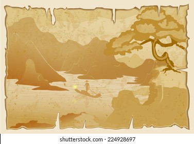 Chinese landscape with fisherman