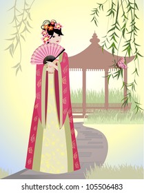 Chinese landscape with girl