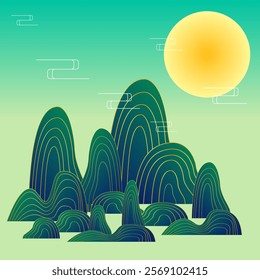 Chinese landscape paintings of mountains. Vector illustration design. Eps 10