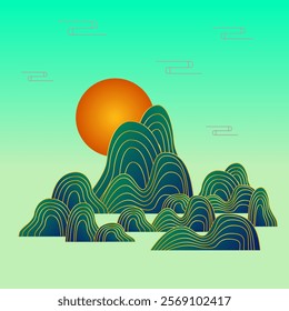 Chinese landscape paintings of mountains. Vector illustration design. Eps 10