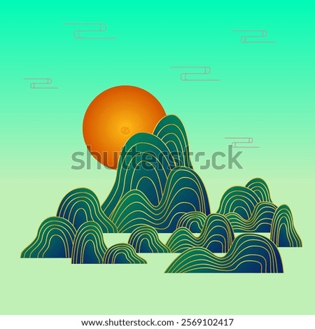Chinese landscape paintings of mountains. Vector illustration design. Eps 10