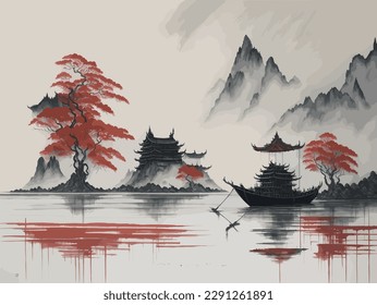 Chinese landscapes and nature with ink paintings