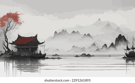 Chinese landscapes and nature with ink paintings