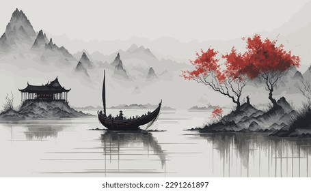 Chinese landscapes and nature with ink paintings