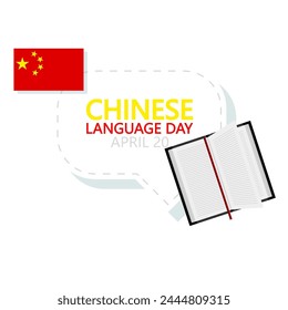 Chinese Language Day Flag and books to study, vector art illustration.