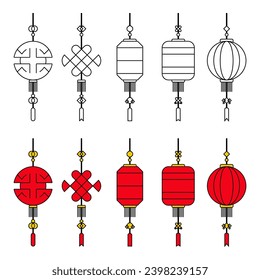 Chinese lantern art collection, Chinese New Year decoration icon. vector design isolated on white background.