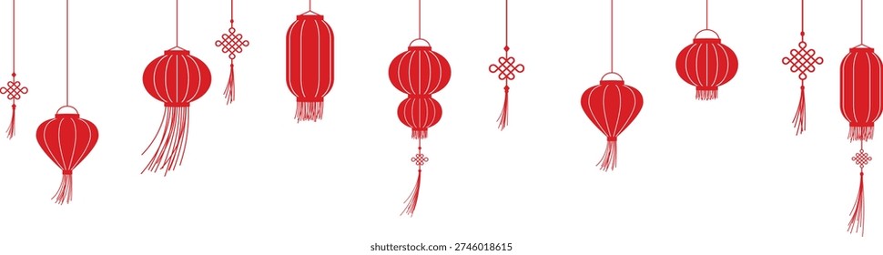 Chinese lantern background, red lanterns hanging on isolated background, Chinese New Year lantern banner