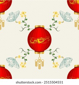Chinese lantern with butterfly fabric pattern design for carpet, wallpaper, Decorative illustration