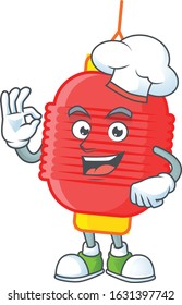 Chinese lantern cartoon character wearing costume of chef and white hat