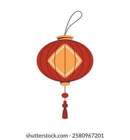 Chinese lantern or China decoration lamp. Vector holiday ornament, traditional Asian culture hanging decor. Festive eastern garland. Isolated embellishment for celebration postcard. Paper festoon.