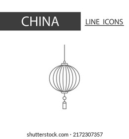 Chinese lantern China icon. Icons set of black thin line. Architecture, tradition and more is signature of China.