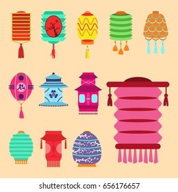 Chinese lantern collection vector set paper holiday celebrate graphic chinese celebration sign