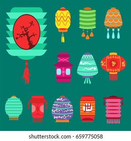 Chinese lantern collection vector set paper holiday celebrate graphic chinese celebration sign