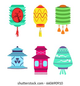 Chinese lantern collection vector set paper holiday celebrate graphic chinese celebration sign