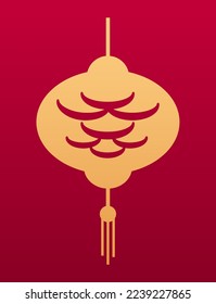 Chinese lantern decorative element. Asian golden traditional illustration. Decoration elements