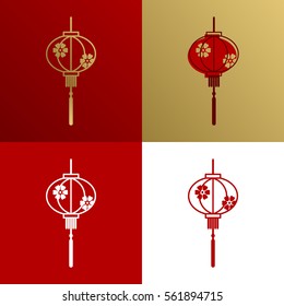 Chinese lantern with different style of flat design in 4 panel. 