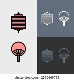 Chinese lantern and fan - clean and modern chinese or chinese new year icon set.