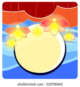Chinese lantern festival vector design. Full Moon and lotus lantern. Vector illustration. For Lantern Festival, Moon Festival. For greeting, print, wallpaper, page design. And for fun.