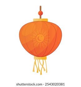 Chinese lantern in flat design. Festive red hanging paper lamp for celebration. Vector illustration isolated.