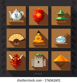 Chinese lantern flat icon vector