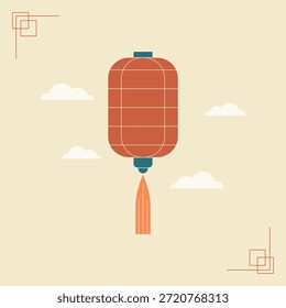 A Chinese lantern floating among clouds. Chinese New Year theme. Chinese culture. Vector illustration.