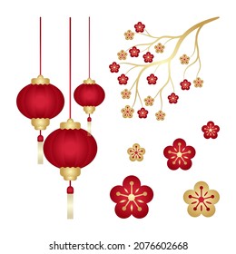 Chinese lantern an flower vector element 