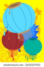 Chinese lantern graffiti. Abstract modern street art decoration performed in urban painting style.