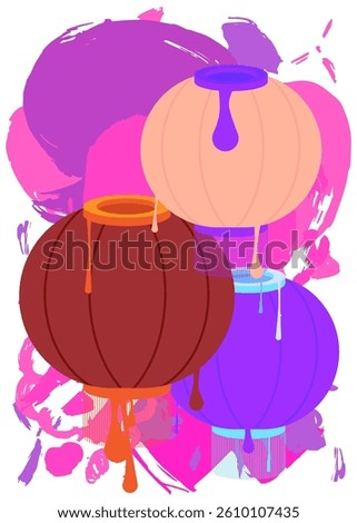 Chinese lantern graffiti. Abstract modern street art decoration performed in urban painting style.