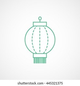 Chinese Lantern Green Line Icon On White Background