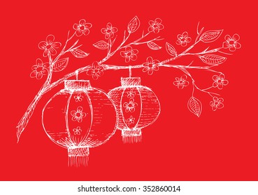 Chinese Lantern hang on tree
