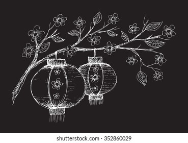 Chinese Lantern hang on tree
