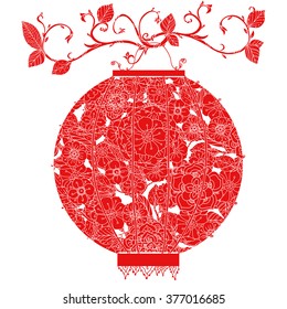 Chinese Lantern hang on tree red on white background