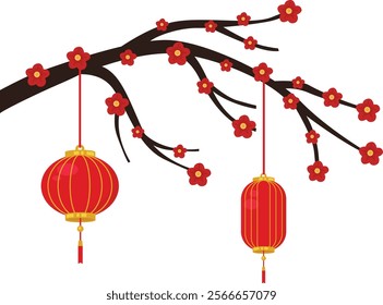 Chinese Lantern Hanging On branch Illustration