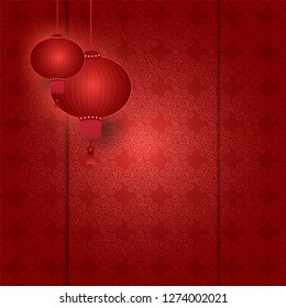 Chinese lantern hanging on pattern red background