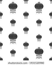 Chinese Lantern Icon Seamless Pattern, Traditional Paper Craft Drum, Sky Lantern, Paper Lantern Vector Art Illustration