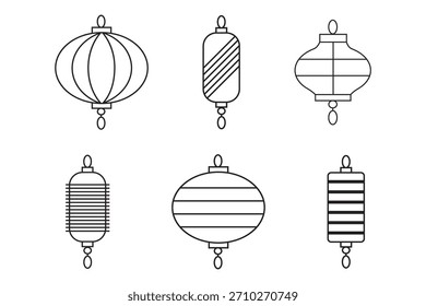Conjunto de iconos de linterna china para el año Nuevo chino, proyectos de año nuevo lunar y diseño de celebración cultural. Colección de estilo de línea mínima, Ilustración vectorial