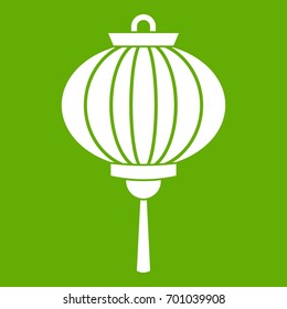 Chinese lantern icon white isolated on green background. Vector illustration