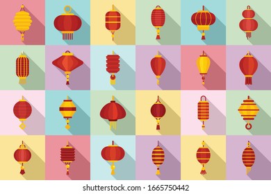 Chinese lantern icons set. Flat set of chinese lantern vector icons for web design