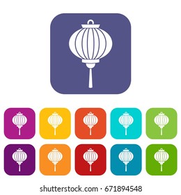 Chinese lantern icons set vector illustration in flat style In colors red, blue, green and other