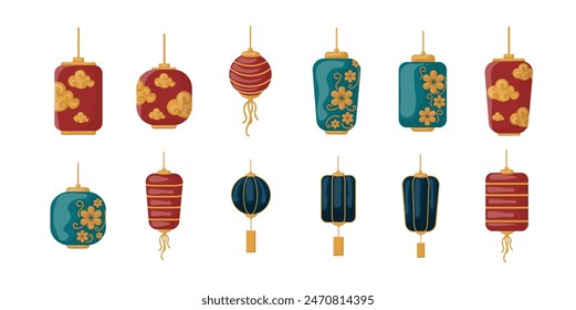 Conjunto de Vector de ilustración de linterna china