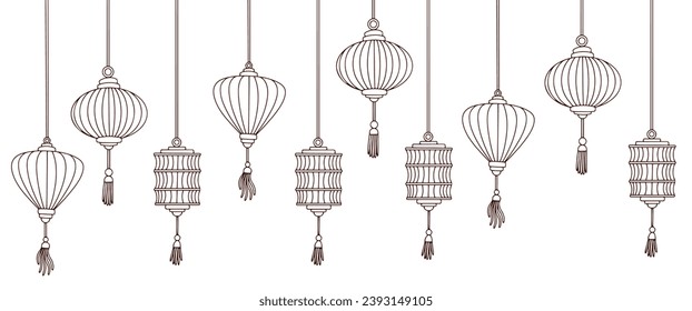 Ilustración vectorial de la línea de linternas de China