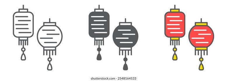 Colección de iconos de línea de linterna china, festival y decoración, conjunto de iconos de Vector de petard, gráficos de Vector, signo de contorno de trazo editable, eps 10.