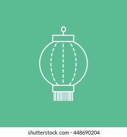 Chinese Lantern Line Icon On Green Background