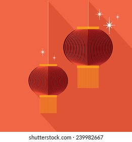 chinese lantern long shadow flat design vector/illustration